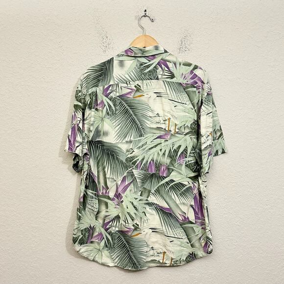 JAMS WORLD Shirt Sage Green Palm Leaves Button Up Hawaiian Tropical Beach - Picture 2 of 7